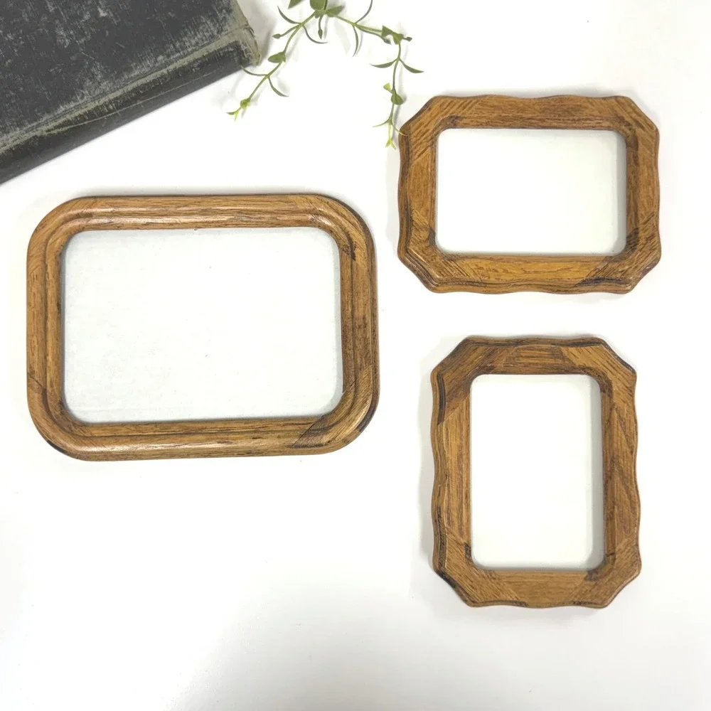 Vintage Solid Oak Wood Picture Frame Set of 3 Scalloped Rounded Rustic Brown
